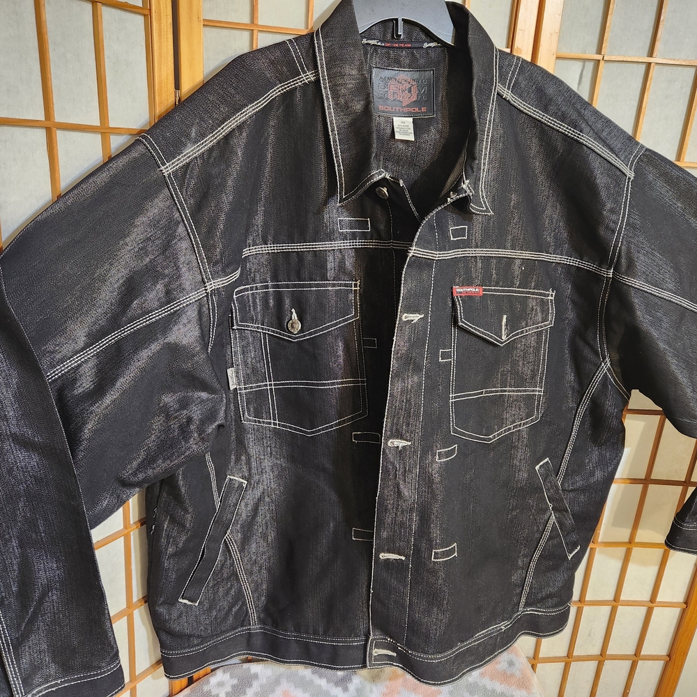 South Pole Black Denim Jacket with White Stitching